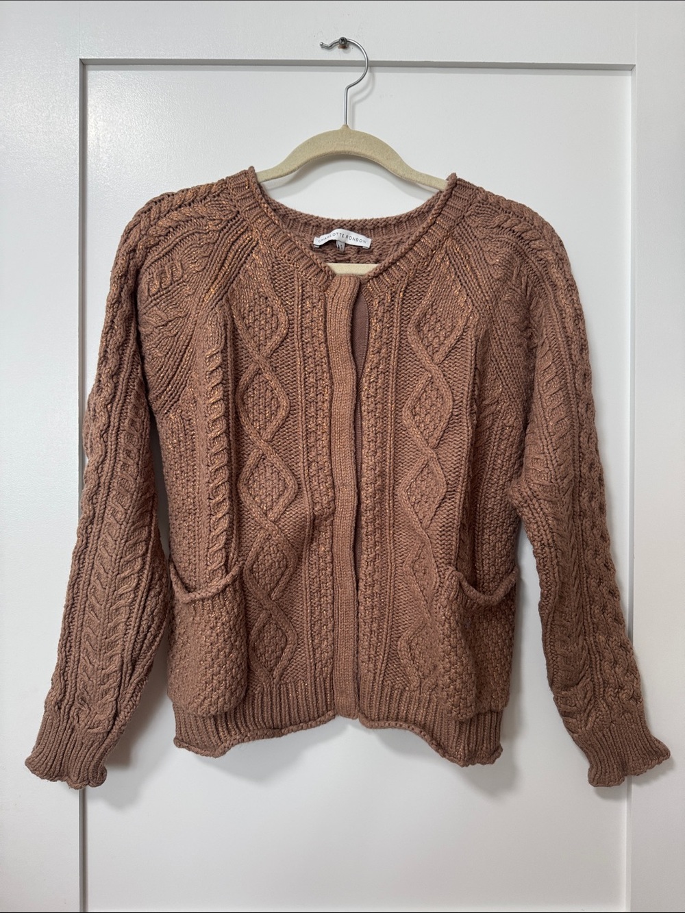 Charlotte Ronson Cable Knit Cardigan in Warm Taupe